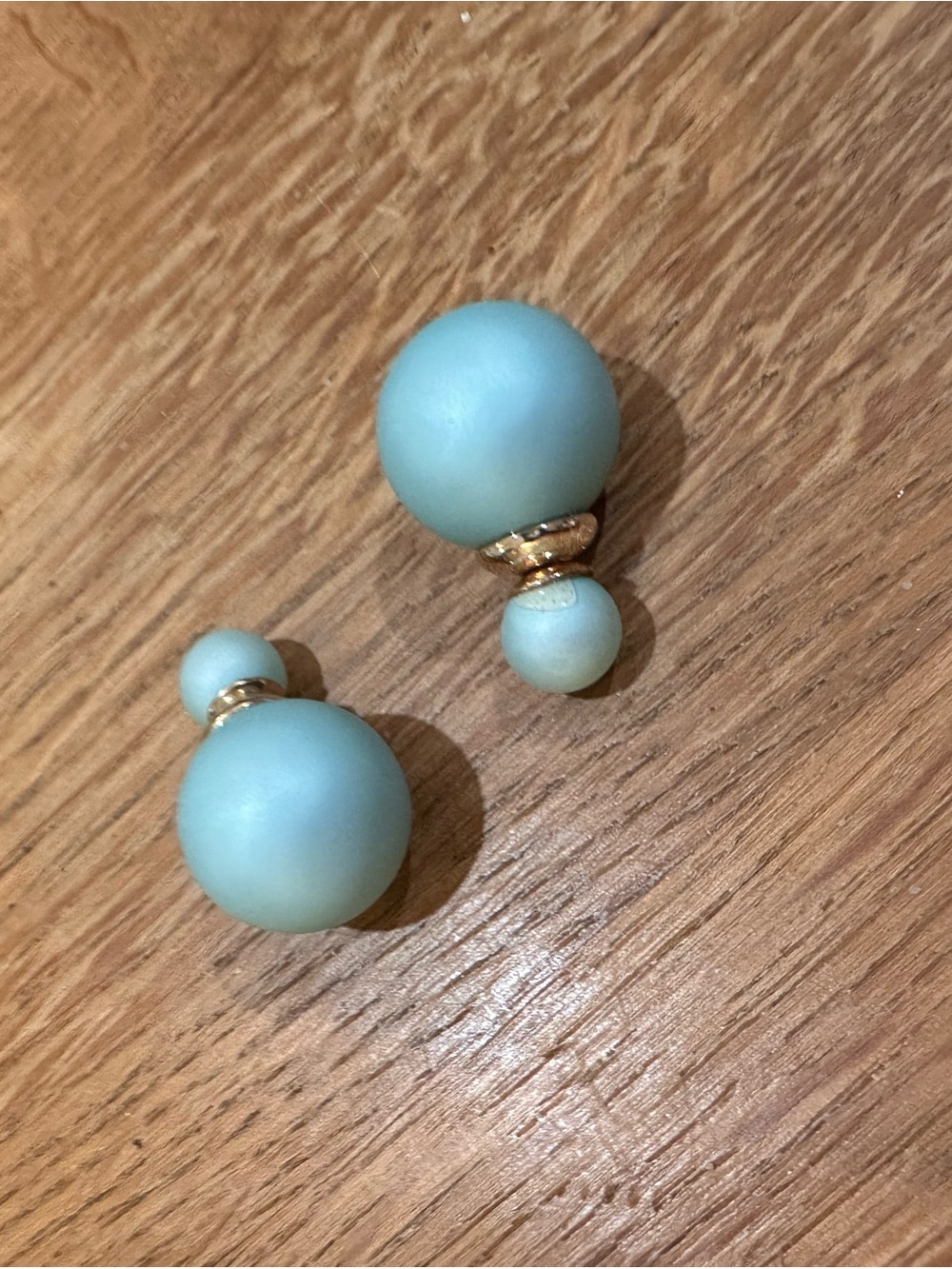Double-Sphere Aqua Pearl  Earrings - Gold Accent